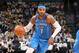 OKLAHOMA CITY, OK - APRIL 25: Carmelo Anthony #7 of the Oklahoma City Thunder handles the ball against the Utah Jazz in Game Five of Round One of the 2018 NBA Playoffs on April 25, 2018 at Chesapeake Energy Arena in Oklahoma City, Oklahoma. NOTE TO USER: