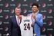 PORTLAND, OR - June 25: General Manager Neil Olshey of the Portland Trails Blazer introduces first round draft pick Anfernee Simons #24 to the local media on June 25, 2018 at the Trail Blazer Practice Facility in Portland, Oregon. NOTE TO USER: User expre