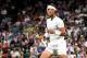 LONDON, ENGLAND - JULY 13: Rafael Nadal of Spain reacts during his Men's Singles semi-final match against Novak Djokovic of Serbia on day eleven of the Wimbledon Lawn Tennis Championships at All England Lawn Tennis and Croquet Club on July 13, 2018 in Lon