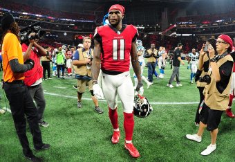 ATLANTA, GA - DECEMBER 31: Julio Jones #11 of the Atlanta Falcons after the game against the Carolina Panthers at Mercedes-Benz Stadium on December 31, 2017 in Atlanta, Georgia. (Photo by Scott Cunningham/Getty Images)