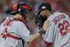 Jackson with Yadier Molina during the 2011 World Series.