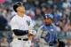 Judge initially stayed in the game after he was hit by a Jakob Junis pitch, but an MRI later revealed the chip fracture in his wrist.