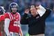 OXFORD, MS - NOVEMBER 26: Head Coach Hugh Freeze talks with Shea Patterson #20 of the Mississippi Rebels during a game against the Mississippi State Bulldogs at Vaught-Hemingway Stadium on November 26, 2016 in Oxford, Mississippi. The Bulldogs defeated