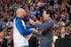 DALLAS, TX - JANUARY 25: Jason Kidd of the Dallas Mavericks celebrates with team owner Mark Cuban as the Mavericks received their 2010-2011 NBA Championship rings prior to during the game against the Dallas Mavericks and the Minnesota Timberwolves on Ja