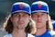 NEW YORK, NY - SEPTEMBER 04: Jacob deGrom #48 (L) and Noah Syndergaard #34 of the New York Mets look on against the Philadelphia Phillies at Citi Field on September 4, 2017 in the Flushing neighborhood of the Queens borough of New York City. The Mets def