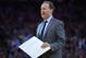 OAKLAND, CA - MARCH 23: Head coach Mike Budenholzer of the Atlanta Hawks looks on against the Golden State Warriors during an NBA basketball game at ORACLE Arena on March 23, 2018 in Oakland, California. NOTE TO USER: User expressly acknowledges and agre