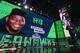 ARLINGTON, TX - APRIL 26: A video board displays an image of Rashaad Penny of San Diego State after he was picked #27 overall by the Seattle Seahawks during the first round of the 2018 NFL Draft at AT&T Stadium on April 26, 2018 in Arlington, Texas. (Ph