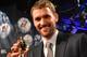 NEW YORK, NY - MAY 21: Kevin Love of the Minnesota Timberwolves poses with his good luck charm, a Ricky Rubio figurine at the 2013 NBA Draft Lottery on May 21, 2013 at the ABC News' 'Good Morning America' Times Square Studio in New York City. NOTE TO USER