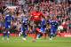 MANCHESTER, ENGLAND - AUGUST 10: Paul Pogba of Manchester United scores his team's first goal during the Premier League match between Manchester United and Leicester City at Old Trafford on August 10, 2018 in Manchester, United Kingdom. (Photo by Lauren