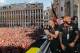 Belgium's head coach Roberto Martinez and Belgium's assistant coach Thierry Henry celebrate at the Grand Place/Grote Markt in Brussels city center, as Belgian national football team Red Devils arrive to celebrate with supporters at the balcony of the city