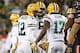 GREENBAY, WI - OCTOBER 20: Quarterback Aaron Rodgers #12 of the Green Bay Packers talks with teammate wide receiver Davante Adams #17 in the third quarter against the Chicago Bears at Lambeau Field on October 20, 2016 in Green Bay, Wisconsin. (Photo by Dy