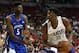 LAS VEGAS, NV - JULY 09: Tai Odiase #21 of the Phoenix Suns is guarded by Mohamed Bamba #5 of the Orlando Magic during the 2018 NBA Summer League at the Thomas & Mack Center on July 9, 2018 in Las Vegas, Nevada. The Suns defeated the Magic 71-53. NOTE TO