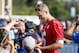 IRVINE, CA - JULY 29: Jared Goff #16 of the Los Angeles Rams signs autographs following the first day of Training Camp at Crawford Field on July 29, 2017 in Irvine, California. (Photo by Josh Lefkowitz/Getty Images)
