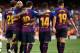 BARCELONA, SPAIN - AUGUST 15: Lionel Messi of Barcelona (L) celebrates with teammates after scoring his team's second goal during the Joan Gamper Trophy between FC Barcelona and Boca Juniors at Camp Nou on August 15, 2018 in Barcelona, Spain. (Photo by
