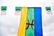 The Berber flag hangs next to the national Algerian flag in Ath Mendes, south of Tizi Ouzou.