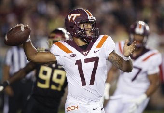 TALLAHASSEE, FL - SEPTEMBER 03: Josh Jackson #17 of the Virginia Tech Hokies throws a pass in the second quarter of the game against the Florida State Seminoles at Doak Campbell Stadium on September 3, 2018 in Tallahassee, Florida. (Photo by Joe Robbins/G