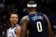 NEW ORLEANS, LA - OCTOBER 20: DeMarcus Cousins #0 of the New Orleans Pelicans exchanges words with Stephen Curry #30 of the Golden State Warriors during a game at Smoothie King Center on October 20, 2017 in New Orleans, Louisiana. NOTE TO USER: User ex