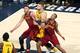 INDIANAPOLIS, IN - APRIL 20: Larry Nance Jr. #22 and Rodney Hood #1 of the Cleveland Cavaliers box out Domantas Sabonis #11 of the Indiana Pacers in Game Three of Round One of the 2018 NBA Playoffs on April 20, 2018 at Bankers Life Fieldhouse in Indianap
