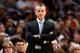 NEW ORLEANS, LA - APRIL 01: Billy Donovan of the Oklahoma City Thunder reacts to a call during the second half of a NBA game against the New Orleans Pelicans at the Smoothie King Center on April 1, 2018 in New Orleans, Louisiana. NOTE TO USER: User expre