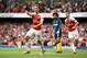 LONDON, ENGLAND - AUGUST 25: Nacho Monreal of Arsenal celebrates after scoring his team's first goal during the Premier League match between Arsenal FC and West Ham United at Emirates Stadium on August 25, 2018 in London, United Kingdom. (Photo by Micha