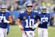 EAST RUTHERFORD, NJ - SEPTEMBER 09: Eli Manning #10 of the New York Giants runs off the field after warmups before the game against the Jacksonville Jaguars at MetLife Stadium on September 9, 2018 in East Rutherford, New Jersey. (Photo by Mike Lawrie/Ge
