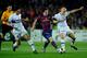 BARCELONA, SPAIN - APRIL 28: Lionel Messi of Barcelona is tackled by Javier Zanetti and Esteban Cambiasso of Inter Milan during the UEFA Champions League Semi Final Second Leg match between Barcelona and Inter Milan at Camp Nou on April 28, 2010 in Barce