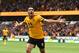 WOLVERHAMPTON, ENGLAND - SEPTEMBER 16:Raul Jimenez of Wolverhampton Wanderers celebrates after scoring a goal to make it 1-0 during the Premier League match between Wolverhampton Wanderers and Burnley FC at Molineux on September 16, 2018 in Wolverhampton,