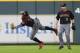 HOUSTON, TX - SEPTEMBER 16: Ketel Marte #4 of the Arizona Diamondbacks can't make the catch on a pop fly by Carlos Correa #1 of the Houston Astros in the eighth inning at Minute Maid Park on September 16, 2018 in Houston, Texas. (Photo by Bob Levey/Gett