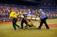 Happ left the field on a stretcher.