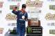 LAS VEGAS, NV - SEPTEMBER 16: Brad Keselowski, driver of the #2 Discount Tire Ford, celebrates in victory lane after winning the Monster Energy NASCAR Cup Series SouthPoint 400 at Las Vegas Motor Speedway on September 16, 2018 in Las Vegas, Nevada. (Pho