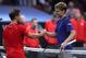 CHICAGO, IL - SEPTEMBER 21: Team Europe David Goffin of Belgium shakes hands Team World Diego Schwartzman of Argentina after defeating him in their Men's Singles match on day one of the 2018 Laver Cup at the United Center on September 21, 2018 in Chicago