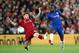 LIVERPOOL, ENGLAND - SEPTEMBER 26: Victor Moses of Chelsea is challenged by Alberto Moreno of Liverpool during the Carabao Cup Third Round match between Liverpool and Chelsea at Anfield on September 26, 2018 in Liverpool, England. (Photo by Jan Kruger/Ge
