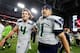GLENDALE, AZ - SEPTEMBER 30: Kicker Sebastian Janikowski #11 and holder Michael Dickson #4 of the Seattle Seahawks walk off the field after kicking the game winning field goal against the Arizona Cardinals during an NFL game at State Farm Stadium on Sept
