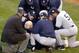 The Yankees tend to Don Zimmer after his tussle with Pedro Martinez in the 2003 ALCS.