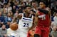 MINNEAPOLIS, MN - NOVEMBER 24: Jimmy Butler #23 of the Minnesota Timberwolves drives to the basket against Hassan Whiteside #21 of the Miami Heat during the game on November 24, 2017 at the Target Center in Minneapolis, Minnesota. NOTE TO USER: User expre