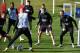 England's midfielder James Maddison (R) watches the ball during an open training session at St George's Park in Burton-on-Trent, central England on October 9, 2018 ahead of their UEFA Nations League match against Croatia on October 12. (Photo by Paul ELLI