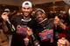 NEW YORK, NY - OCTOBER 9: J.D. Martinez #28 and Mookie Betts #50 of the Boston Red Sox pose for a photograph as they celebrate with champagne in the clubhouse after clinching the American League Division Series in game four against the New York Yankees on