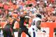 CLEVELAND, OH - OCTOBER 07: Baker Mayfield #6 of the Cleveland Browns throws a pass in the third quarter against the Baltimore Ravens at FirstEnergy Stadium on October 7, 2018 in Cleveland, Ohio. (Photo by Jason Miller/Getty Images)