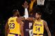 LOS ANGELES, CA - OCTOBER 4: LeBron James #23 and Brandon Ingram #14 of the Los Angeles Lakers react during a pre-season game against the Sacramento Kings on October 4, 2018 at Staples Center, in Los Angeles, California. NOTE TO USER: User expressly ackn