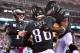 EAST RUTHERFORD, NJ - OCTOBER 11: Carson Wentz #11 of the Philadelphia Eagles and Corey Clement #30 of the Philadelphia Eagles congratulate Zach Ertz #86 of the Philadelphia Eagles after scoring a touchdown against the New York Giants during the second qu