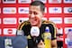 Belgium's footballer Eden Hazard reacts during a press conference of the Belgian national team the Red Devils in Tubize, on October 11, 2018, on the eve of their second game in the UEFA Nations League against Switzerland. - Belgium plays their second game