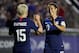 CARY, NC - OCTOBER 04: Megan Rapinoe #15 reacts after scoring a goal with teammate Carli Lloyd #10 of USA against Mexico during the Group A - CONCACAF Women's Championship at WakeMed Soccer Park on October 4, 2018 in Cary, North Carolina. (Photo by Stre