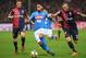 GENOA, ITALY - OCTOBER 25: Player of SSC Napoli Faouzi Ghoulam vies with Genoa CFC players Darko Lazovic and Luca Rigoni during the Serie A match between Genoa CFC and SSC Napoli at Stadio Luigi Ferraris on October 25, 2017 in Genoa, Italy. (Photo by Fra