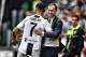 TURIN, ITALY - SEPTEMBER 16: (EDITORS NOTE: This image was altered using a digital filter) Cristiano Ronaldo of Juventus (L) and head coach Juventus Massimiliano Allegri celebrate after scoring the opening goal during the serie A match between Juventus a