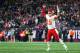 FOXBOROUGH, MA - OCTOBER 14: Patrick Mahomes #15 of the Kansas City Chiefs reacts after a touchdown in the fourth quarter of.a game against the New England Patriots at Gillette Stadium on October 14, 2018 in Foxborough, Massachusetts. (Photo by Adam Gla