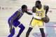 LAS VEGAS, NV- OCTOBER 10: LeBron James #23 of the Los Angeles Lakers handles the ball against Kevin Durant #35 of the Golden State Warriors on October 10, 2018 at T-Mobile Arena in Las Vegas, Nevada. NOTE TO USER: User expressly acknowledges and agrees