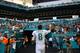 MIAMI, FL - OCTOBER 14: Brock Osweiler #8 of the Miami Dolphins celebrates as he walks off of the field after the Dolphins defeated the Bears 31 to 28 of the game at Hard Rock Stadium on October 14, 2018 in Miami, Florida. (Photo by Mark Brown/Getty Ima