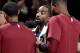 CLEVELAND, OH - OCTOBER 6: JR Smith #5 of the Cleveland Cavaliers is seen in the huddle against the Boston Celtics during a pre-season game on October 6, 2018 at Quicken Loans Arena in Cleveland, Ohio. NOTE TO USER: User expressly acknowledges and agrees
