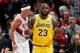 PORTLAND, OR - OCTOBER 18: LeBron James #23 of the Los Angeles Lakers reacts in the second quarter of their game against the Portland Trail Blazers at Moda Center on October 18, 2018 in Portland, Oregon. NOTE TO USER: User expressly acknowledges and agre