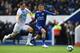 LEICESTER, ENGLAND - OCTOBER 06: Jamie Vardy of Leicester City holds off a challenge from Michael Keane of Everton during the Premier League match between Leicester City and Everton FC at The King Power Stadium on October 06, 2018 in Leicester, United Ki